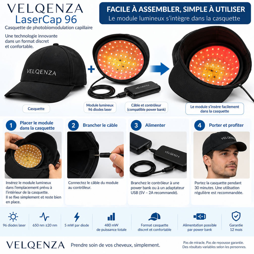 VELQENZA LaserCap 96 – Casquette de photobiomodulation capillaire